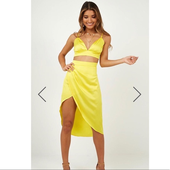 Showpo. Dresses & Skirts - 2 piece yellow satin matching set!